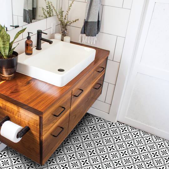 RoomMates Cosmos Black & White Peel & Stick Floor Tile